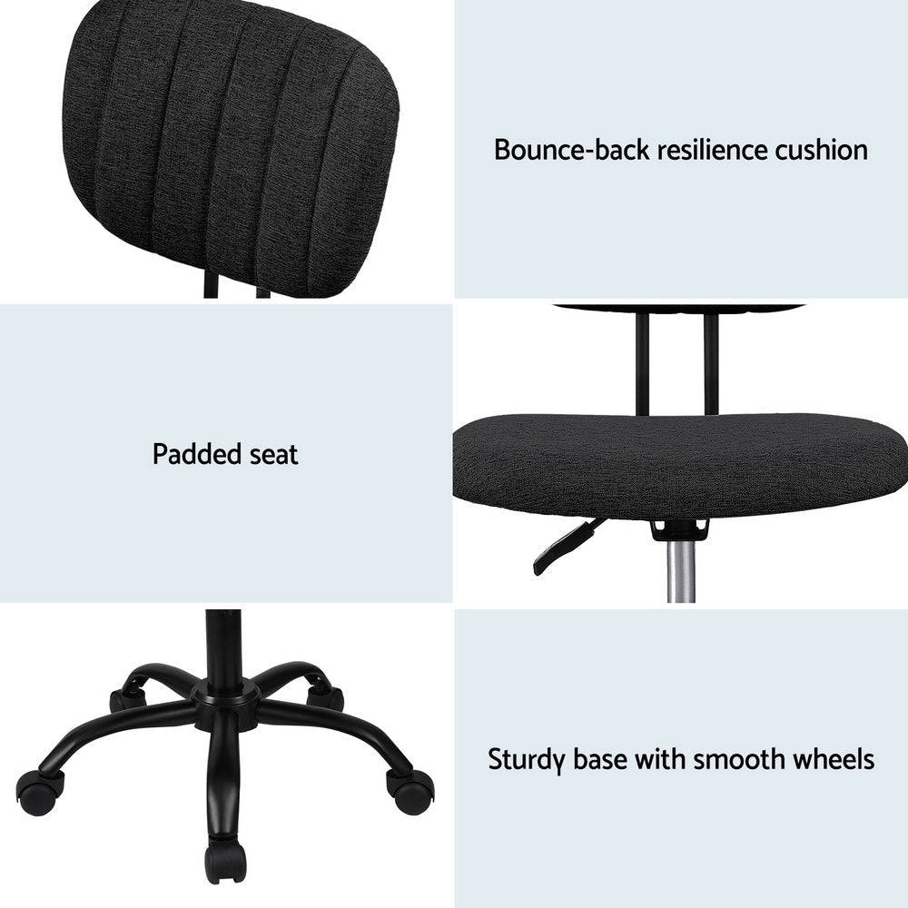 Armless Office Chair with Wheels, Ergonomic 360° Swivel Home Office Desk Chair, Height Adjustable Computer Task Chair with Fabric Back and Seat for Small Space, Black - Furniture > Office > Office & Desk Chairs - Rivercity House & Home Co. (ABN 18 642 972 209) - Affordable Modern Furniture Australia