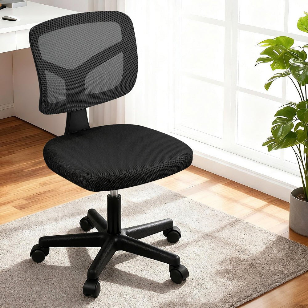 Armless Office Chair with Wheels, Ergonomic 360° Swivel Home Office Desk Chair, Height Adjustable Computer Task Chair with Fabric Back and Seat for Small Space, Black - Furniture > Office > Office & Desk Chairs - Rivercity House & Home Co. (ABN 18 642 972 209) - Affordable Modern Furniture Australia