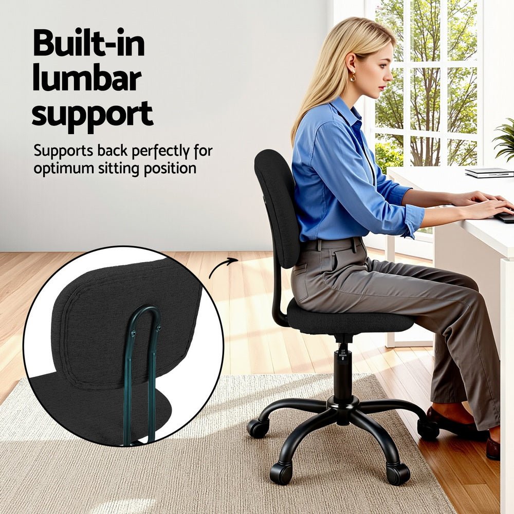 Armless Office Chair with Wheels, Ergonomic 360° Swivel Home Office Desk Chair, Height Adjustable Computer Task Chair with Fabric Back and Seat for Small Space, Black - Furniture > Office > Office & Desk Chairs - Rivercity House & Home Co. (ABN 18 642 972 209) - Affordable Modern Furniture Australia