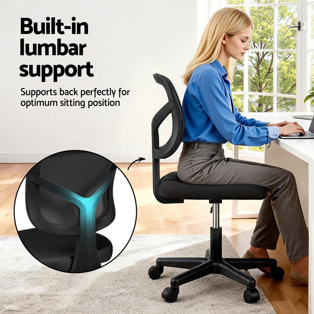 Armless Office Chair with Wheels, Ergonomic 360° Swivel Home Office Desk Chair, Height Adjustable Computer Task Chair with Fabric Back and Seat for Small Space, Black - Furniture > Office > Office & Desk Chairs - Rivercity House & Home Co. (ABN 18 642 972 209) - Affordable Modern Furniture Australia