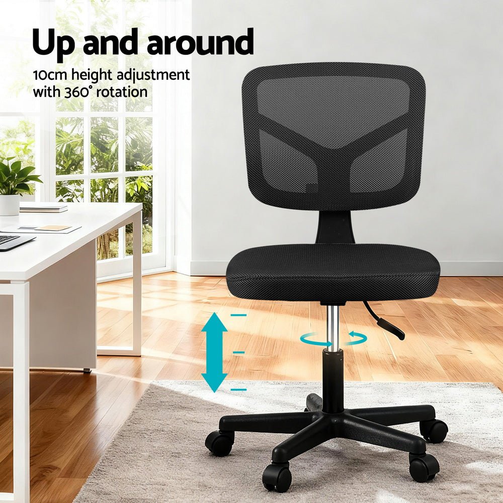 Armless Office Chair with Wheels, Ergonomic 360° Swivel Home Office Desk Chair, Height Adjustable Computer Task Chair with Fabric Back and Seat for Small Space, Black - Furniture > Office > Office & Desk Chairs - Rivercity House & Home Co. (ABN 18 642 972 209) - Affordable Modern Furniture Australia