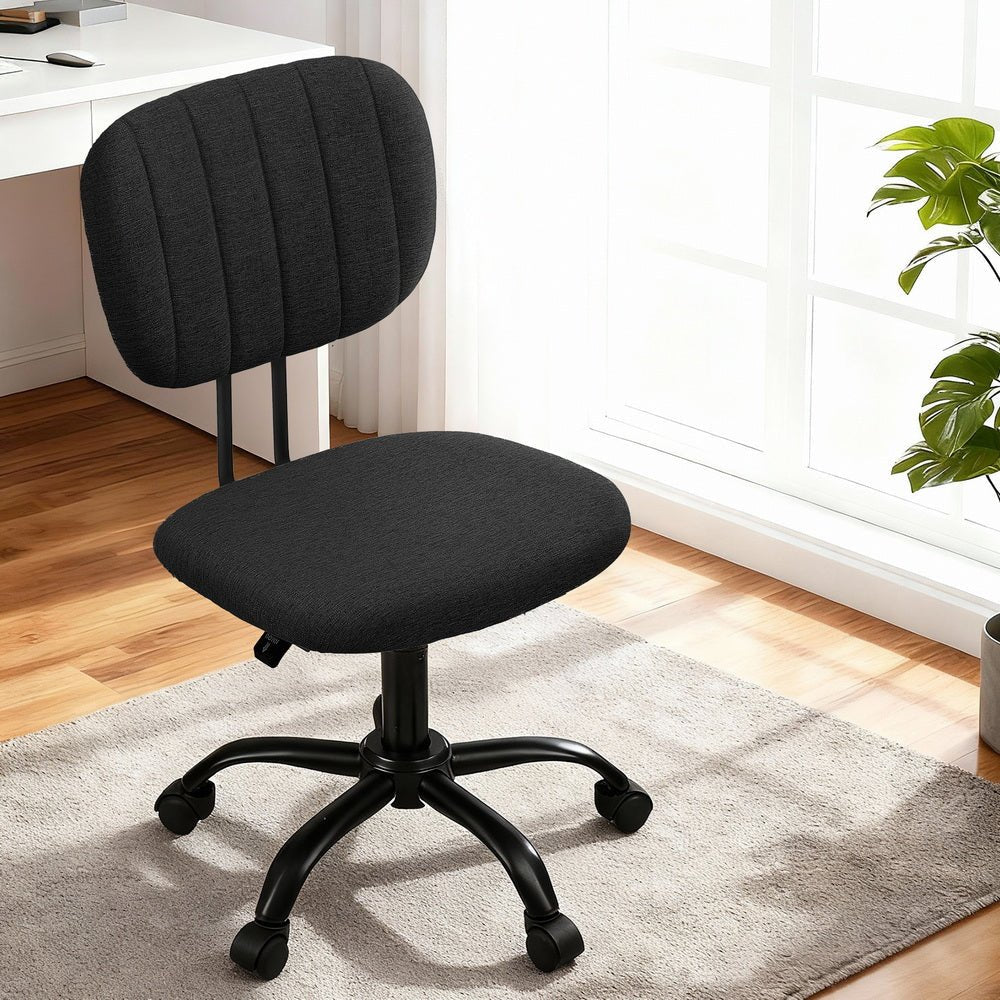 Armless Office Chair with Wheels, Ergonomic 360° Swivel Home Office Desk Chair, Height Adjustable Computer Task Chair with Fabric Back and Seat for Small Space, Black - Furniture > Office > Office & Desk Chairs - Rivercity House & Home Co. (ABN 18 642 972 209) - Affordable Modern Furniture Australia