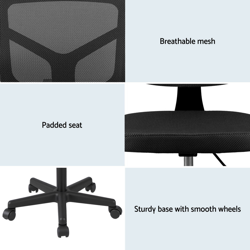 Armless Office Chair with Wheels, Ergonomic 360° Swivel Home Office Desk Chair, Height Adjustable Computer Task Chair with Fabric Back and Seat for Small Space, Black - Furniture > Office > Office & Desk Chairs - Rivercity House & Home Co. (ABN 18 642 972 209) - Affordable Modern Furniture Australia