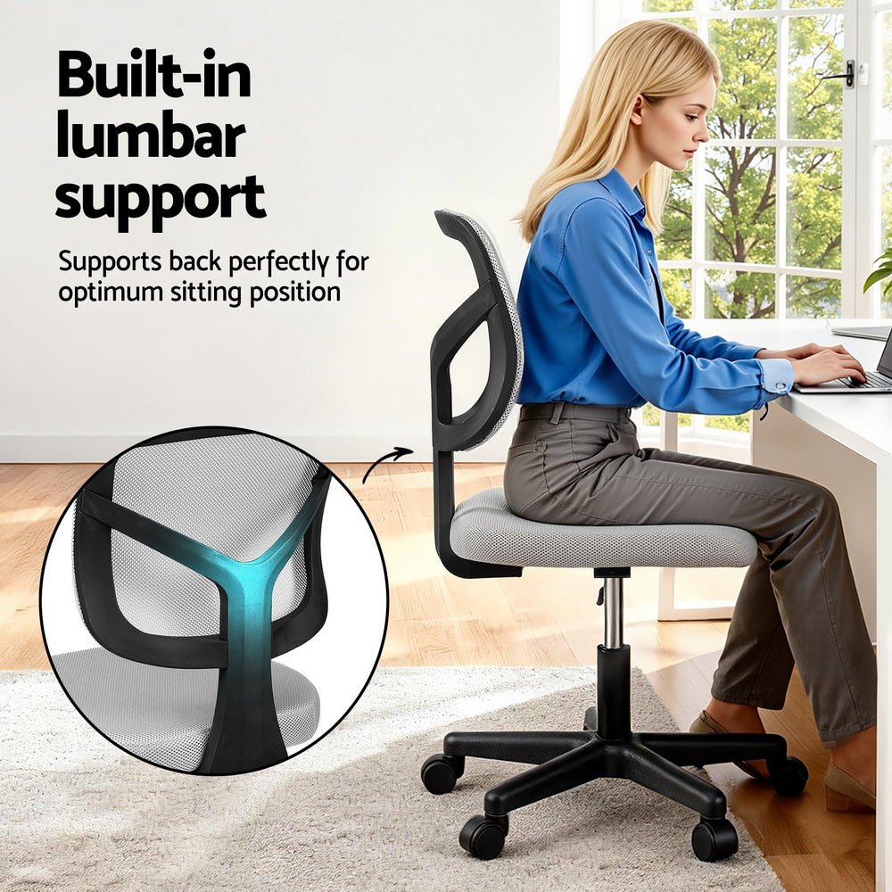 Armless Office Chair with Wheels, Ergonomic 360° Swivel Home Office Desk Chair, Height Adjustable Computer Task Chair with Fabric Back and Seat for Small Space, Grey - Furniture > Office > Office & Desk Chairs - Rivercity House & Home Co. (ABN 18 642 972 209) - Affordable Modern Furniture Australia