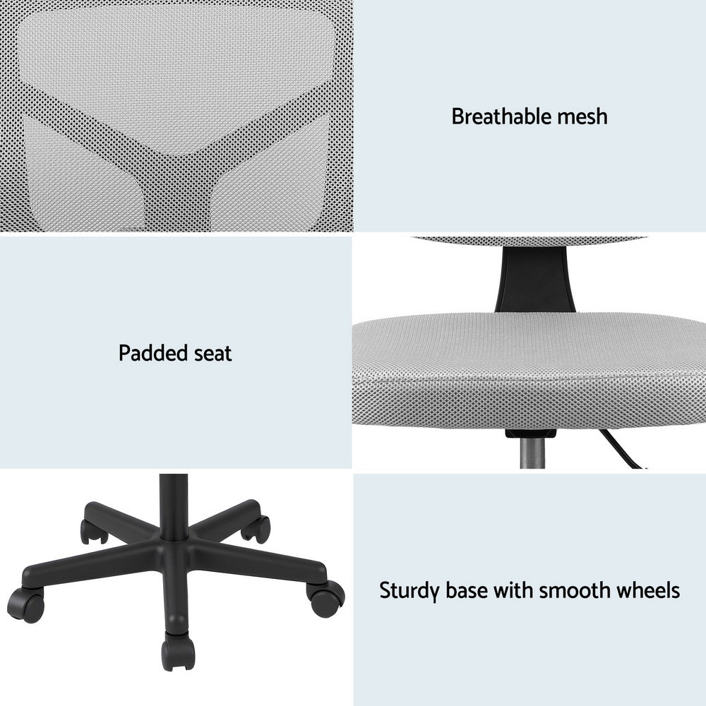 Armless Office Chair with Wheels, Ergonomic 360° Swivel Home Office Desk Chair, Height Adjustable Computer Task Chair with Fabric Back and Seat for Small Space, Grey - Furniture > Office > Office & Desk Chairs - Rivercity House & Home Co. (ABN 18 642 972 209) - Affordable Modern Furniture Australia