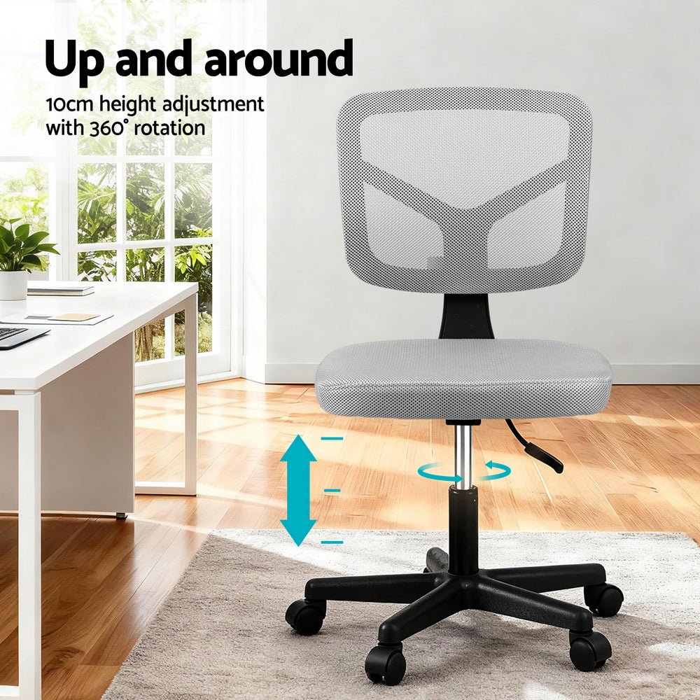 Armless Office Chair with Wheels, Ergonomic 360° Swivel Home Office Desk Chair, Height Adjustable Computer Task Chair with Fabric Back and Seat for Small Space, Grey - Furniture > Office > Office & Desk Chairs - Rivercity House & Home Co. (ABN 18 642 972 209) - Affordable Modern Furniture Australia