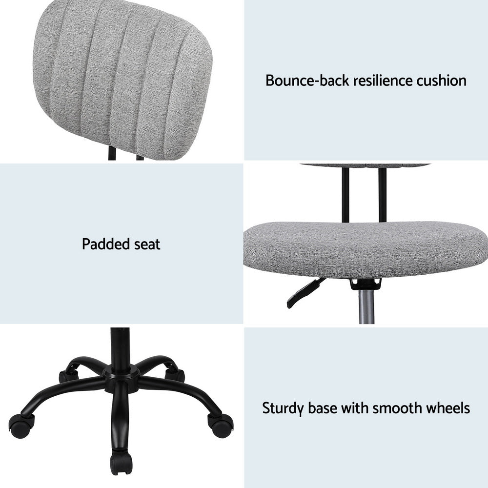 Armless Office Chair with Wheels, Ergonomic 360° Swivel Home Office Desk Chair, Height Adjustable Computer Task Chair with Fabric Back and Seat for Small Space, Grey - Furniture > Office > Office & Desk Chairs - Rivercity House & Home Co. (ABN 18 642 972 209) - Affordable Modern Furniture Australia