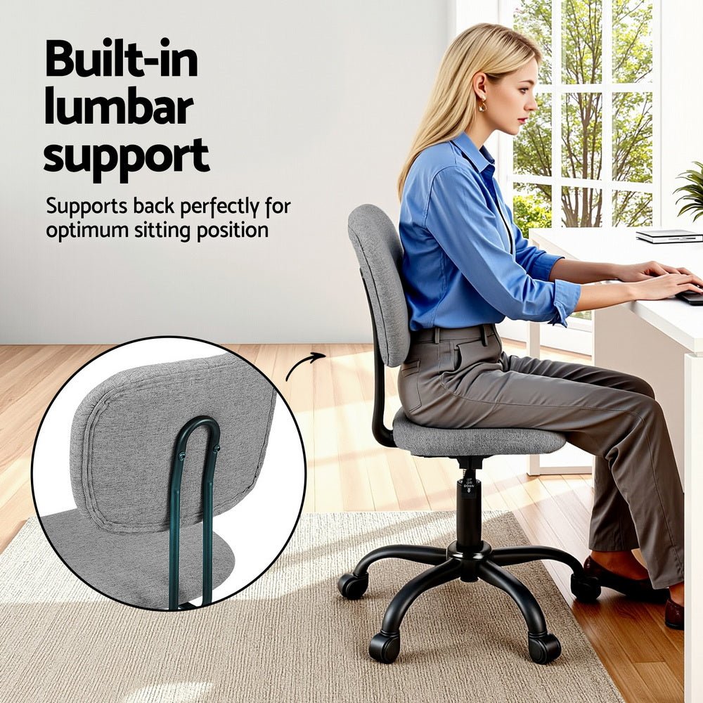Armless Office Chair with Wheels, Ergonomic 360° Swivel Home Office Desk Chair, Height Adjustable Computer Task Chair with Fabric Back and Seat for Small Space, Grey - Furniture > Office > Office & Desk Chairs - Rivercity House & Home Co. (ABN 18 642 972 209) - Affordable Modern Furniture Australia