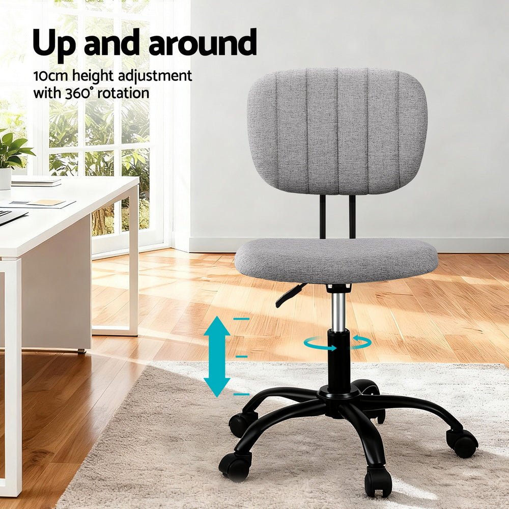 Armless Office Chair with Wheels, Ergonomic 360° Swivel Home Office Desk Chair, Height Adjustable Computer Task Chair with Fabric Back and Seat for Small Space, Grey - Furniture > Office > Office & Desk Chairs - Rivercity House & Home Co. (ABN 18 642 972 209) - Affordable Modern Furniture Australia