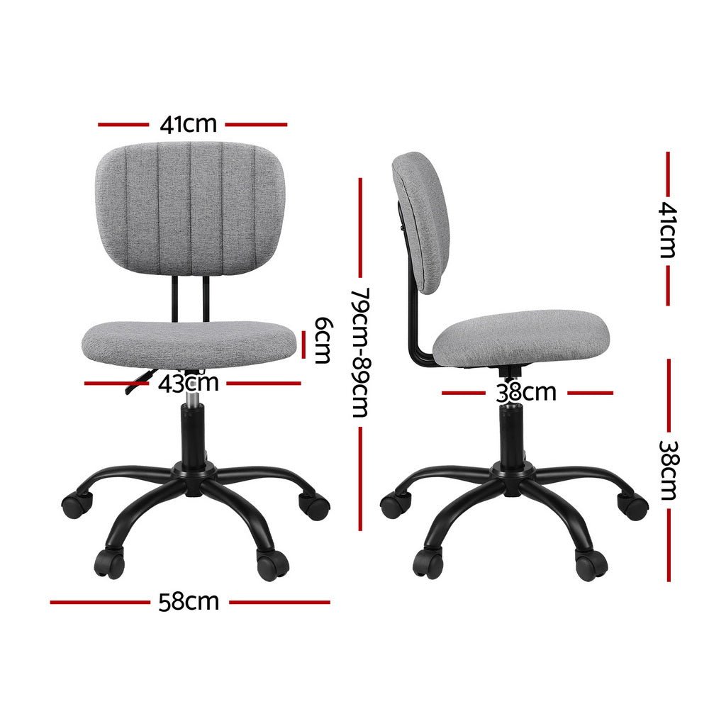 Armless Office Chair with Wheels, Ergonomic 360° Swivel Home Office Desk Chair, Height Adjustable Computer Task Chair with Fabric Back and Seat for Small Space, Grey - Furniture > Office > Office & Desk Chairs - Rivercity House & Home Co. (ABN 18 642 972 209) - Affordable Modern Furniture Australia
