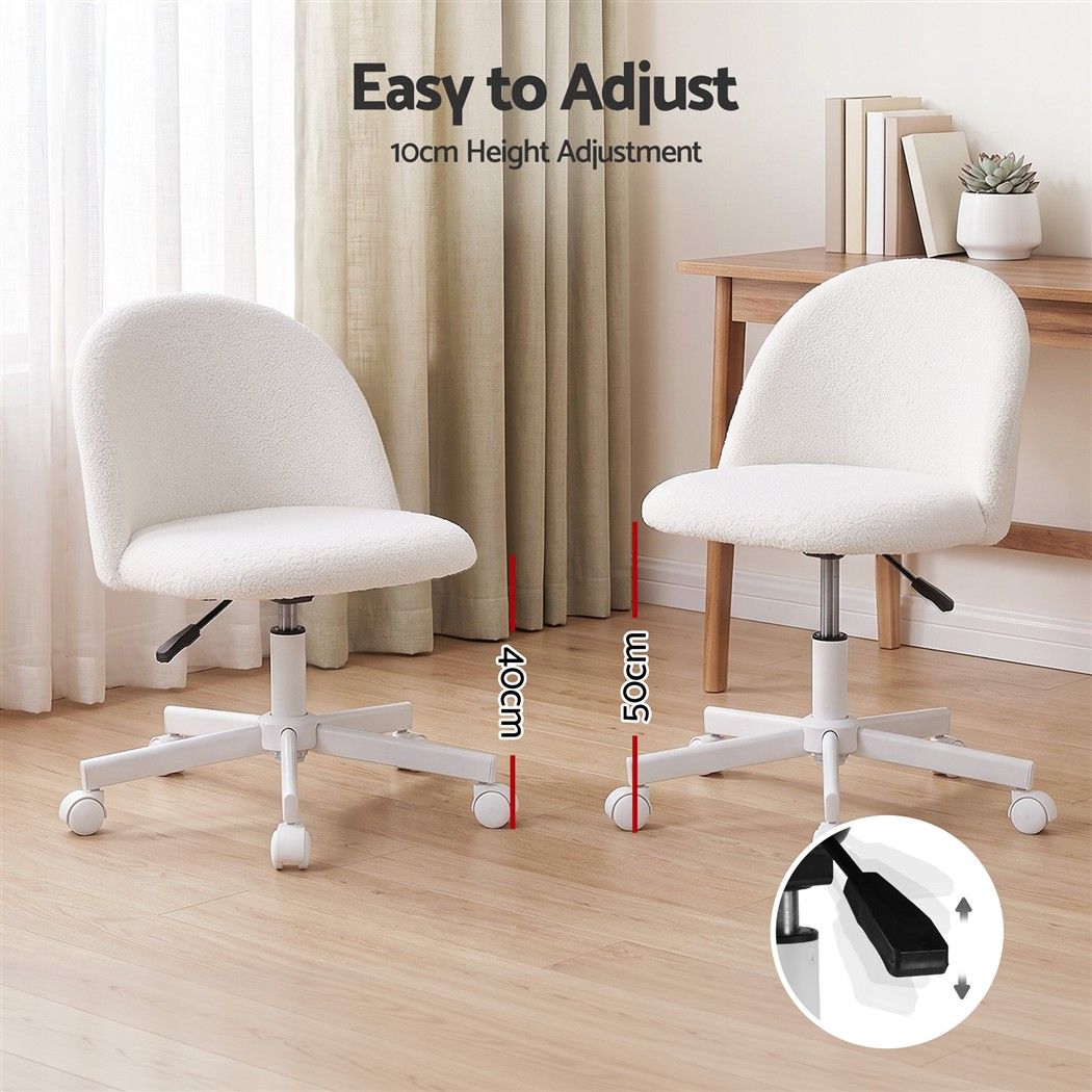 Armless Swivel Vanity Desk Office Chair with Wheels Teddy Fleece - White - Furniture > Office > Office & Desk Chairs - Rivercity House & Home Co. (ABN 18 642 972 209) - Affordable Modern Furniture Australia