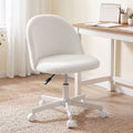 Armless Swivel Vanity Desk Office Chair with Wheels Teddy Fleece - White