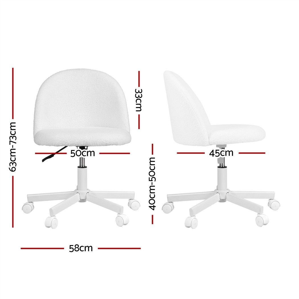 Armless Swivel Vanity Desk Office Chair with Wheels Teddy Fleece - White - Furniture > Office > Office & Desk Chairs - Rivercity House & Home Co. (ABN 18 642 972 209) - Affordable Modern Furniture Australia