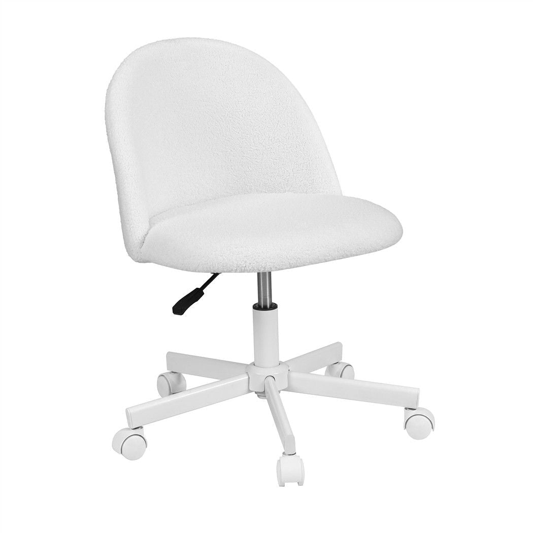 Armless Swivel Vanity Desk Office Chair with Wheels Teddy Fleece - White - Furniture > Office > Office & Desk Chairs - Rivercity House & Home Co. (ABN 18 642 972 209) - Affordable Modern Furniture Australia