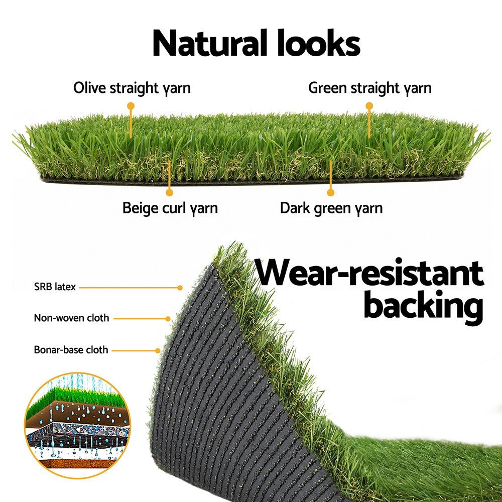 Artificial Grass 35mm 2mx5m Synthetic Fake Lawn Turf Plastic Plant 4 - coloured - Home & Garden > Artificial Plants - Rivercity House & Home Co. (ABN 18 642 972 209) - Affordable Modern Furniture Australia