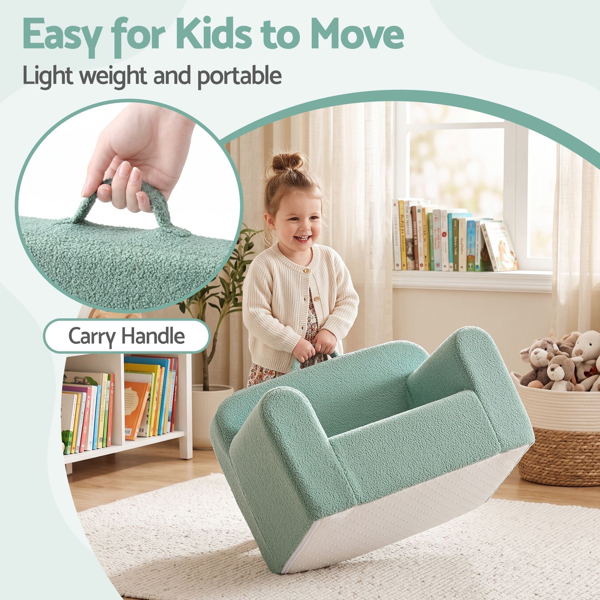 Artiss 1-Seater Kids Sofa with Carry Handle - Mint Green - Furniture > Sofas > Sofas & Sofa Beds - Rivercity House & Home Co. (ABN 18 642 972 209) - Affordable Modern Furniture Australia
