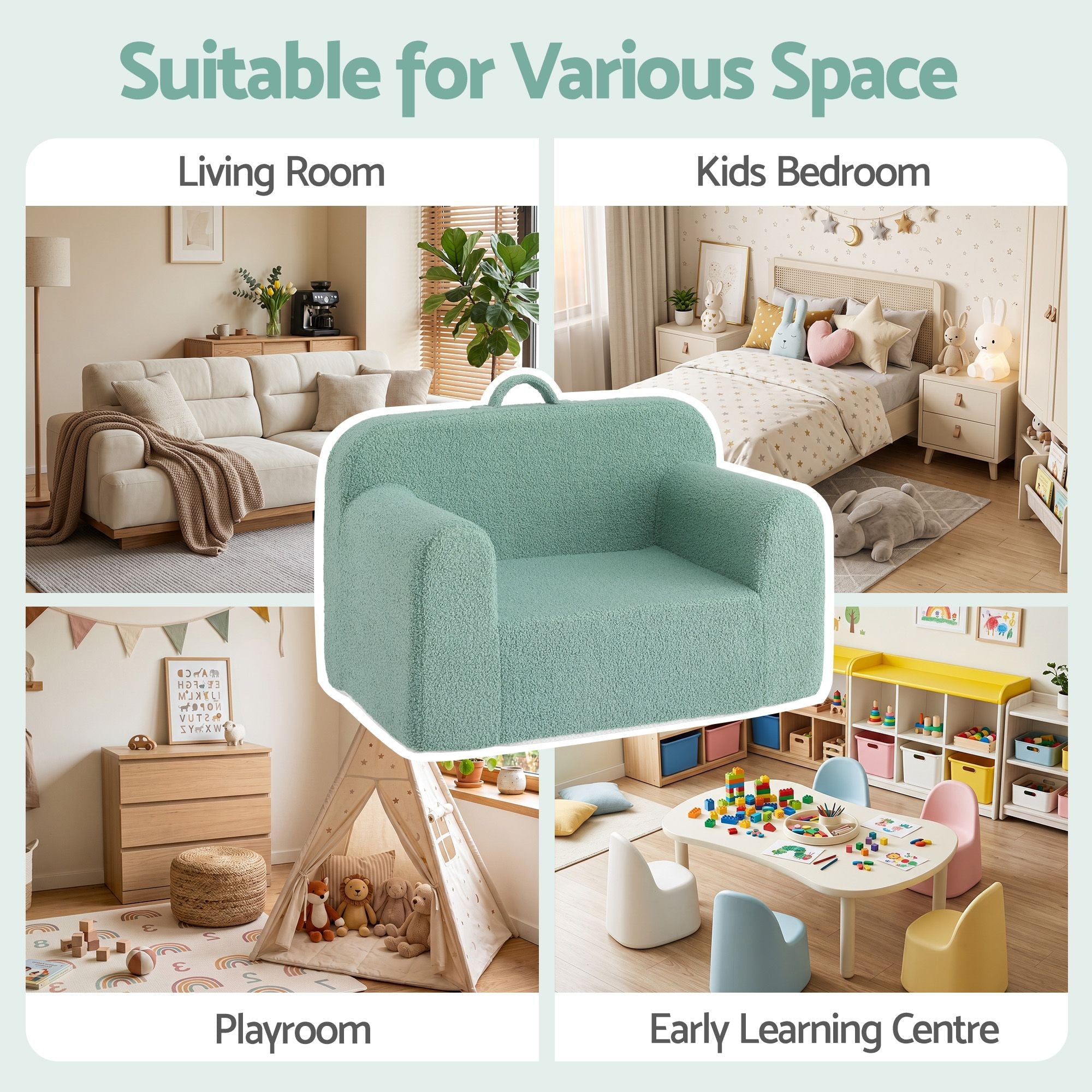Artiss 1-Seater Kids Sofa with Carry Handle - Mint Green - Furniture > Sofas > Sofas & Sofa Beds - Rivercity House & Home Co. (ABN 18 642 972 209) - Affordable Modern Furniture Australia