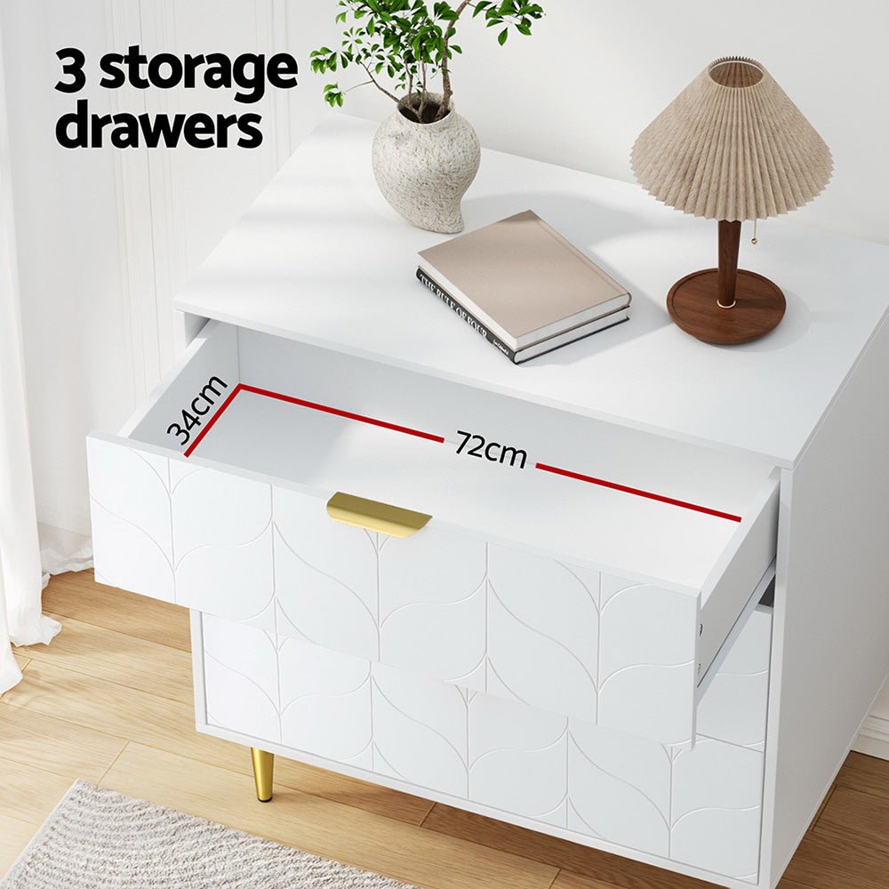 Artiss 3 Chest of Drawers Lowboy Cabinet White - Furniture > Bedroom > Dressers - Rivercity House & Home Co. (ABN 18 642 972 209) - Affordable Modern Furniture Australia