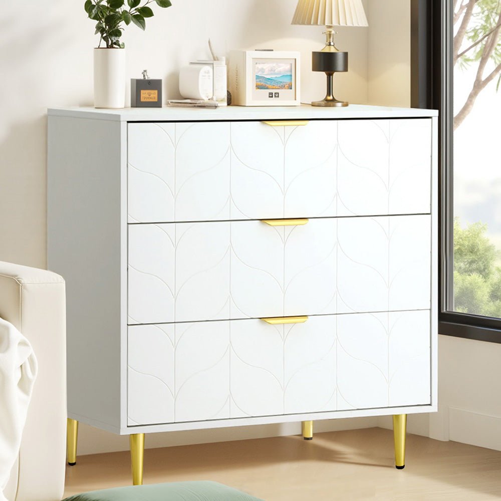 Artiss 3 Chest of Drawers Lowboy Cabinet White - Furniture > Bedroom > Dressers - Rivercity House & Home Co. (ABN 18 642 972 209) - Affordable Modern Furniture Australia