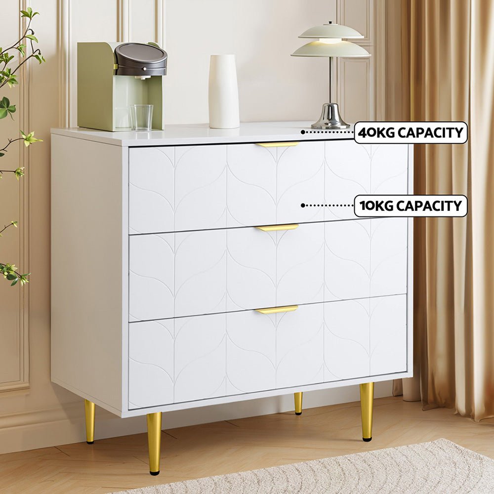 Artiss 3 Chest of Drawers Lowboy Cabinet White - Furniture > Bedroom > Dressers - Rivercity House & Home Co. (ABN 18 642 972 209) - Affordable Modern Furniture Australia