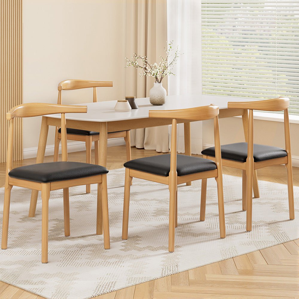 Artiss 4x Dining Chairs Rubber Wood Leather Seat Black - Furniture > Dining > Kitchen & Dining Chairs - Rivercity House & Home Co. (ABN 18 642 972 209) - Affordable Modern Furniture Australia