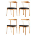 Set of 4 Dining Chairs Rubber Wood Leather Seat Black