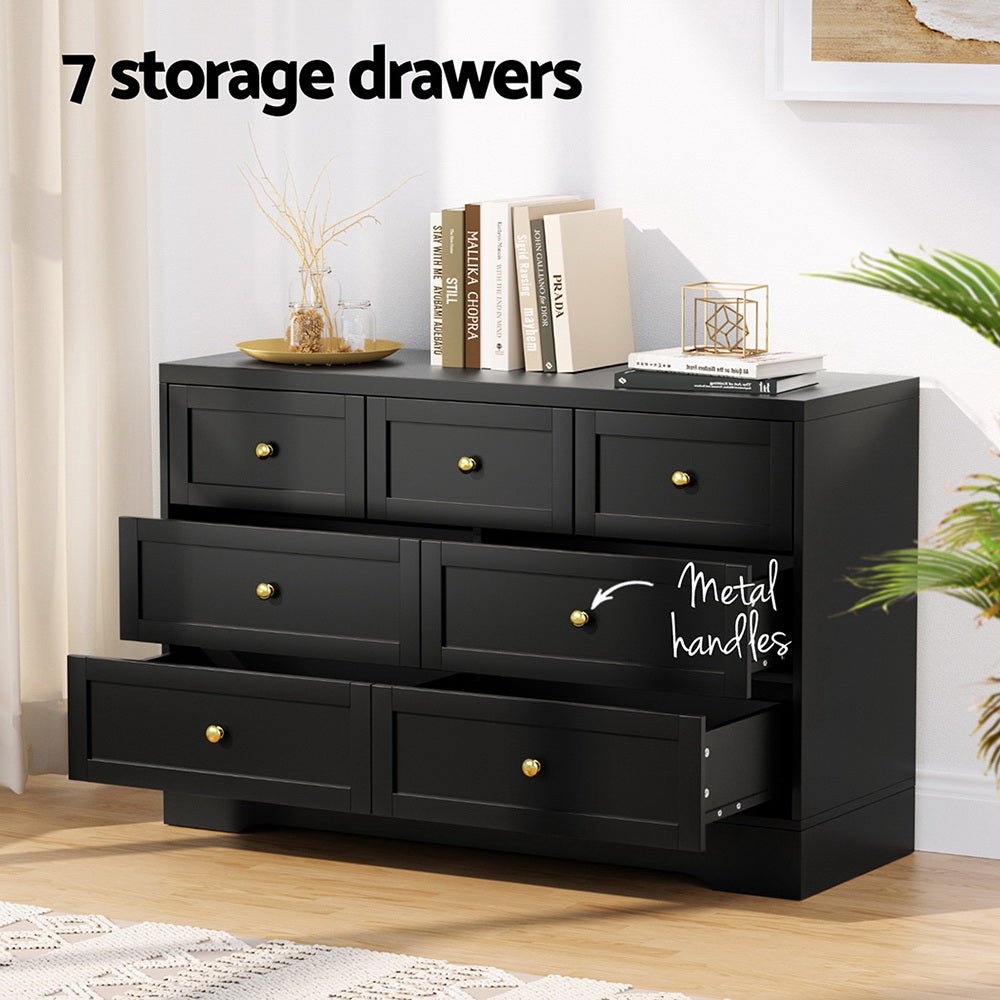Artiss 7 Chest of Drawers Dresser Table Black - Furniture > Bedroom > Dressers - Rivercity House & Home Co. (ABN 18 642 972 209) - Affordable Modern Furniture Australia
