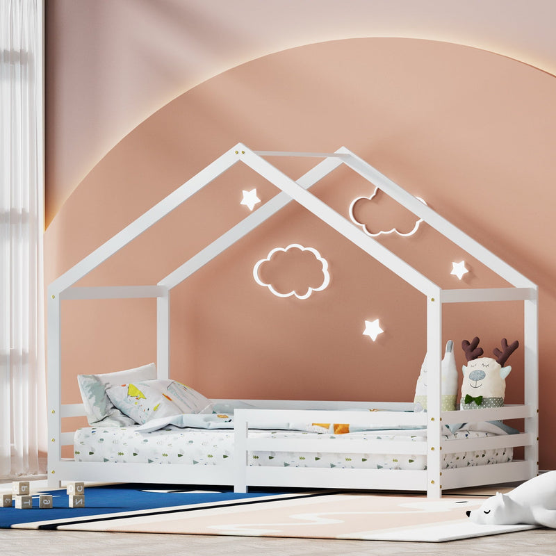 Artiss Bed Frame Wooden Kids Single House Frame White AMOS - Furniture > Bedroom - Rivercity House & Home Co. (ABN 18 642 972 209) - Affordable Modern Furniture Australia