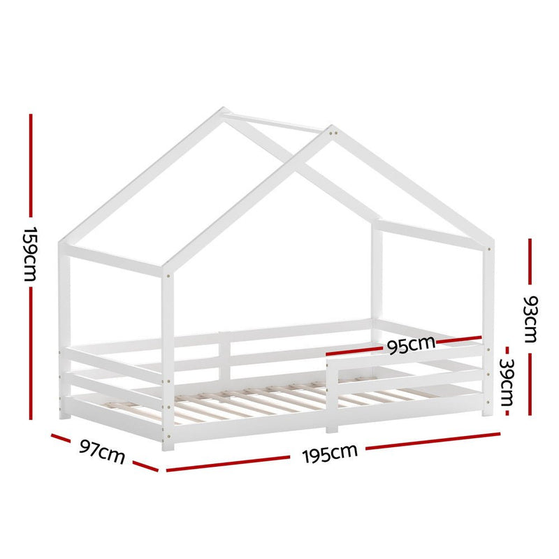 Artiss Bed Frame Wooden Kids Single House Frame White AMOS - Furniture > Bedroom - Rivercity House & Home Co. (ABN 18 642 972 209) - Affordable Modern Furniture Australia