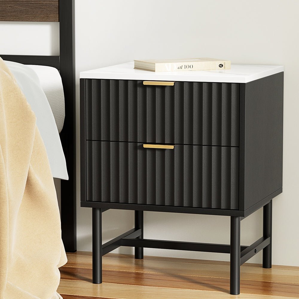 Artiss Bedside Table 2 Drawers - Black - Furniture > Bedroom - Rivercity House & Home Co. (ABN 18 642 972 209) - Affordable Modern Furniture Australia