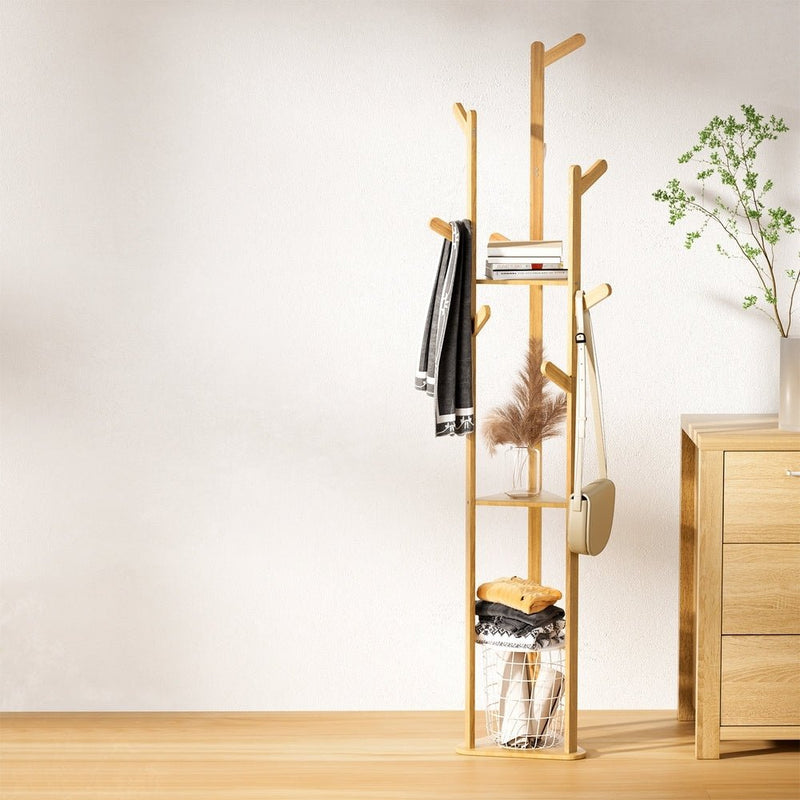 Artiss Clothes Rack Coat Stand 165cm 9 Hooks Tree Shelf Bamboo - Furniture > Bedroom - Rivercity House & Home Co. (ABN 18 642 972 209) - Affordable Modern Furniture Australia