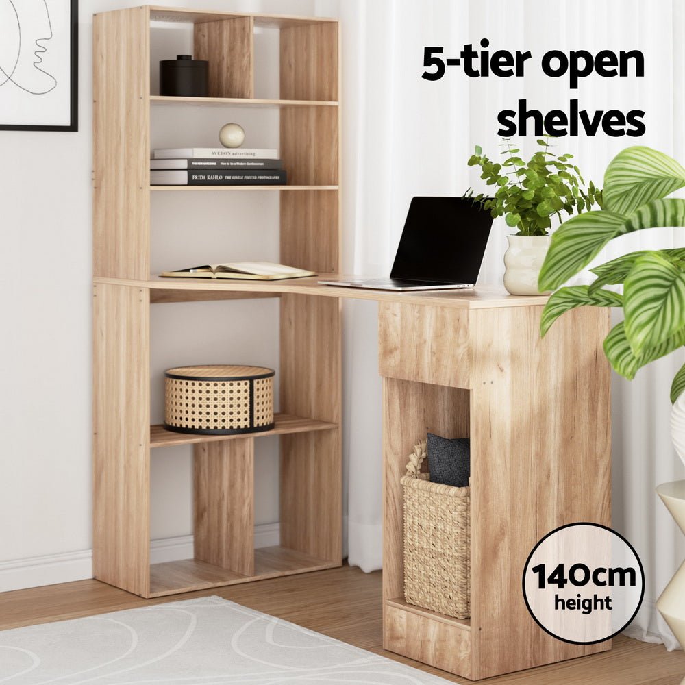 Artiss Computer Desk Bookshelf Drawer Cabinet Oak 120CM - Furniture > Office > Desks - Rivercity House & Home Co. (ABN 18 642 972 209) - Affordable Modern Furniture Australia