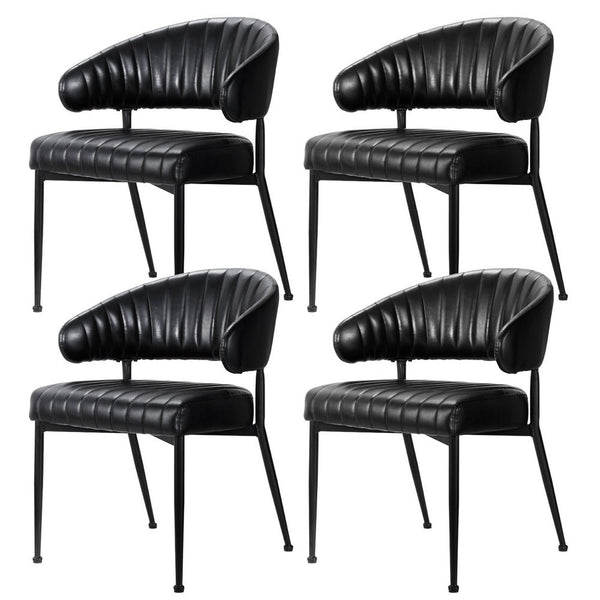 Dining Chairs Set of 4 Leather Hollow Armchair Black