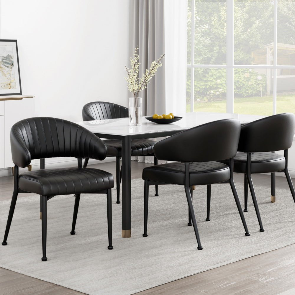 Artiss Dining Chairs Set of 4 Leather Hollow Armchair Black - Furniture > Dining > Kitchen & Dining Chairs - Rivercity House & Home Co. (ABN 18 642 972 209) - Affordable Modern Furniture Australia
