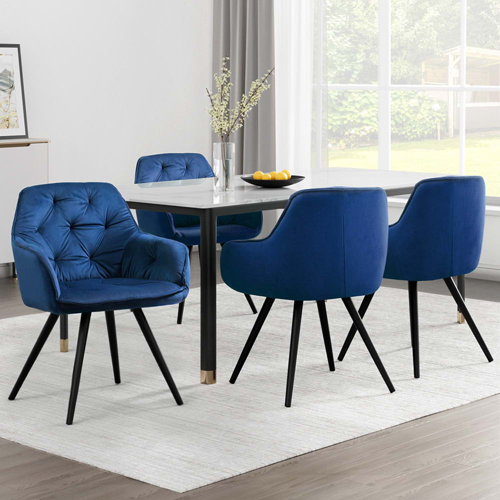 Artiss Dining Chairs Set of 4 Velvet Diamond Tufted Armchair Blue - Furniture > Dining > Kitchen & Dining Chairs - Rivercity House & Home Co. (ABN 18 642 972 209) - Affordable Modern Furniture Australia