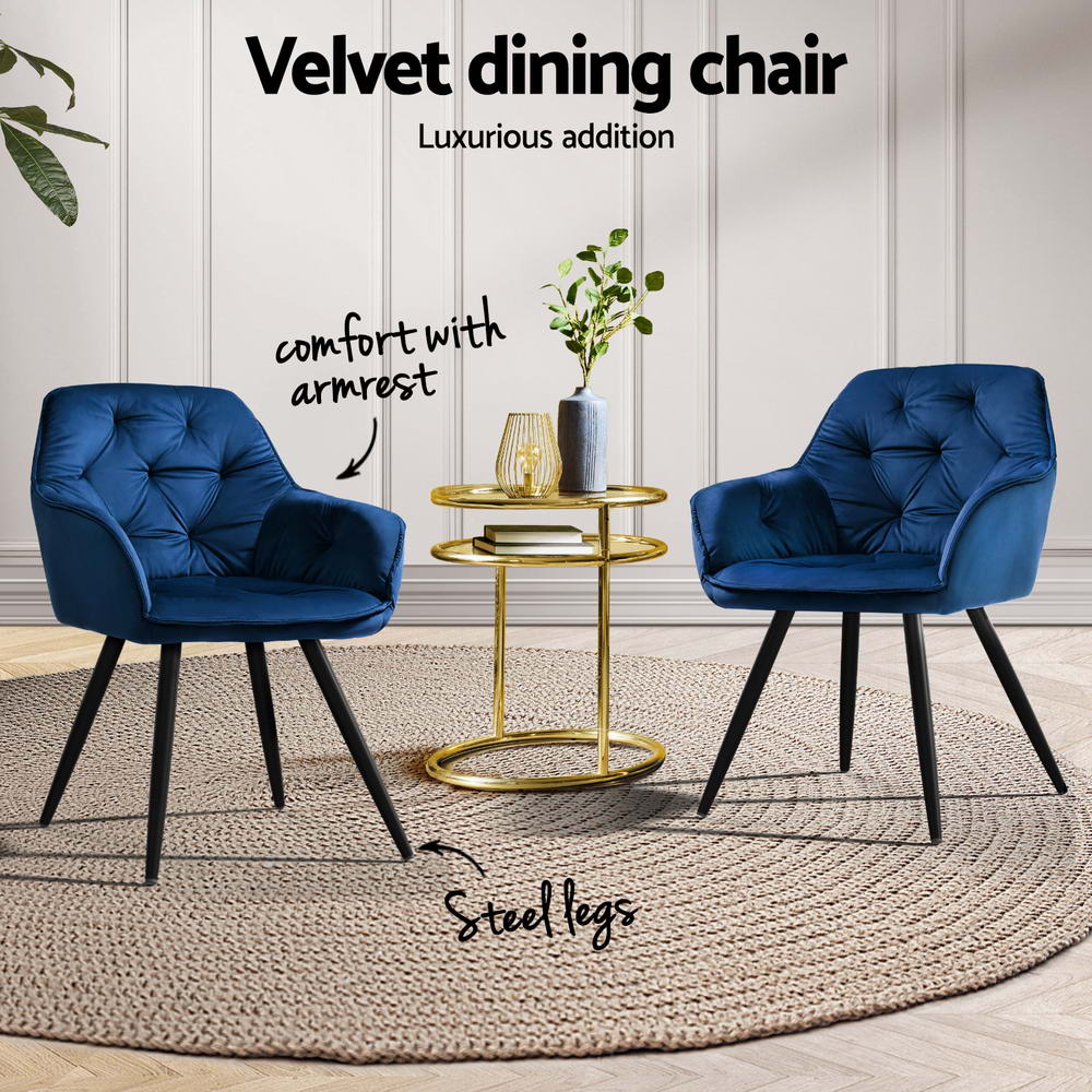 Artiss Dining Chairs Set of 4 Velvet Diamond Tufted Armchair Blue - Furniture > Dining > Kitchen & Dining Chairs - Rivercity House & Home Co. (ABN 18 642 972 209) - Affordable Modern Furniture Australia