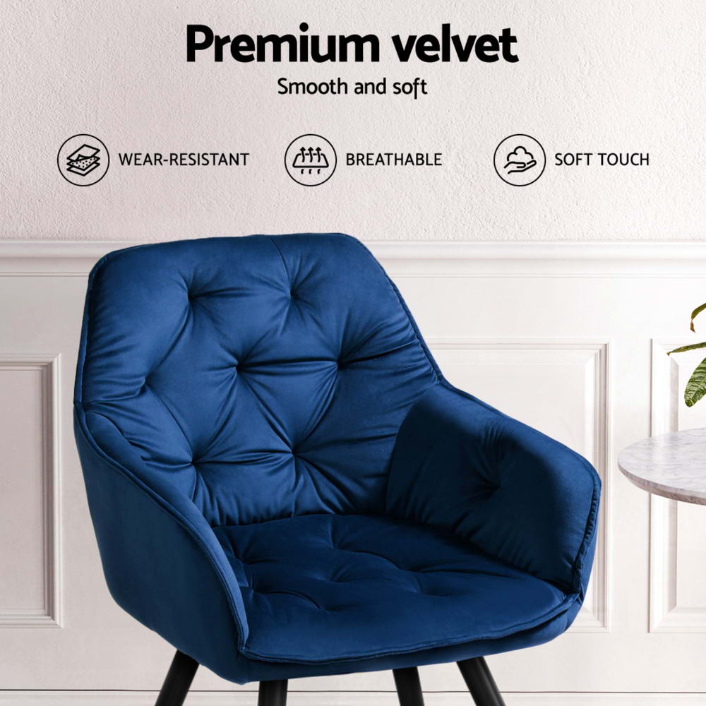 Artiss Dining Chairs Set of 4 Velvet Diamond Tufted Armchair Blue - Furniture > Dining > Kitchen & Dining Chairs - Rivercity House & Home Co. (ABN 18 642 972 209) - Affordable Modern Furniture Australia