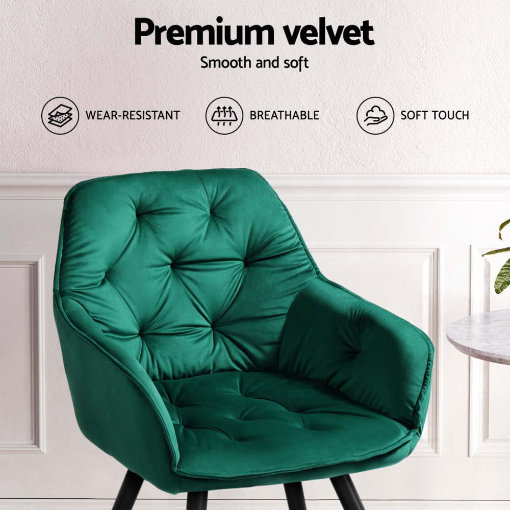 Artiss Dining Chairs Set of 4 Velvet Diamond Tufted Armchair Green - Furniture > Dining > Kitchen & Dining Chairs - Rivercity House & Home Co. (ABN 18 642 972 209) - Affordable Modern Furniture Australia