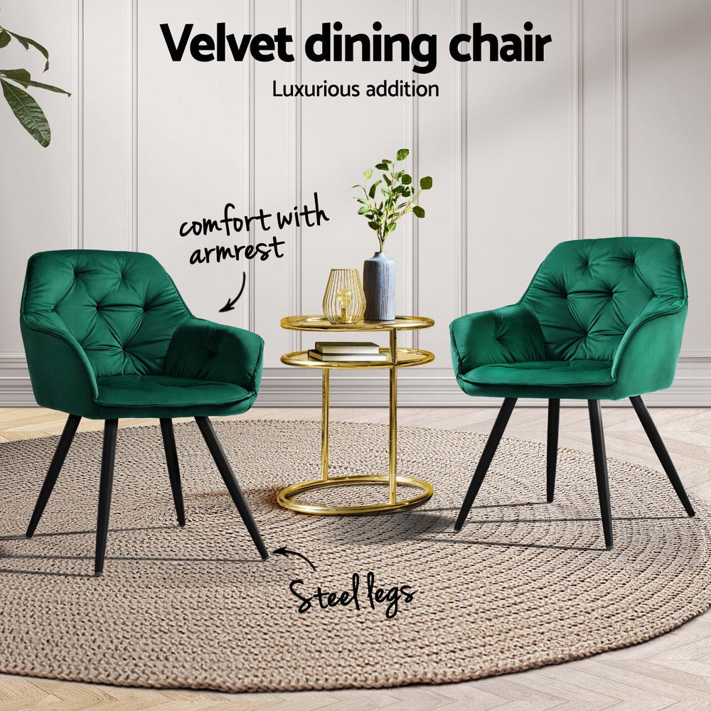 Artiss Dining Chairs Set of 4 Velvet Diamond Tufted Armchair Green - Furniture > Dining > Kitchen & Dining Chairs - Rivercity House & Home Co. (ABN 18 642 972 209) - Affordable Modern Furniture Australia