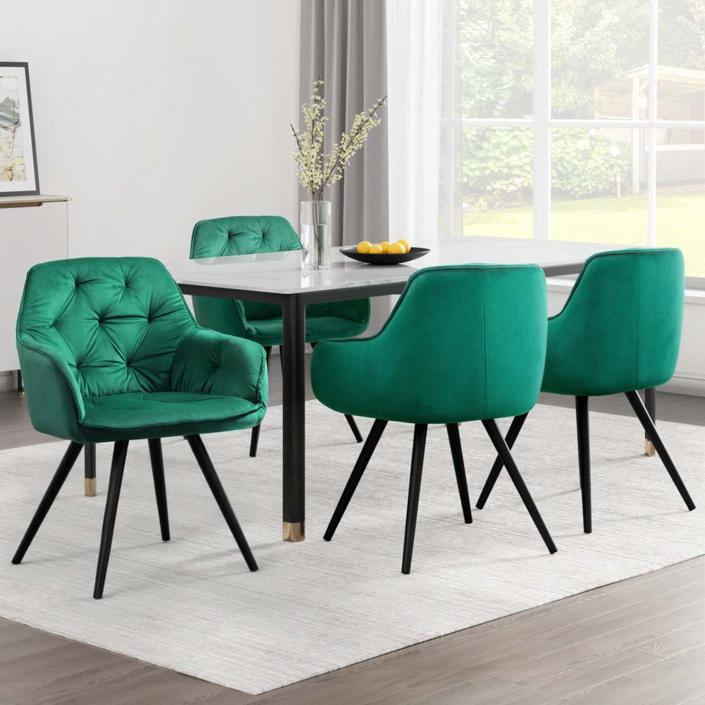 Artiss Dining Chairs Set of 4 Velvet Diamond Tufted Armchair Green - Furniture > Dining > Kitchen & Dining Chairs - Rivercity House & Home Co. (ABN 18 642 972 209) - Affordable Modern Furniture Australia