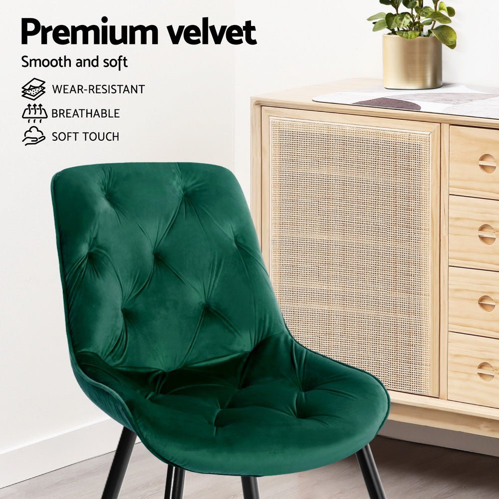 Artiss Dining Chairs Set of 4 Velvet Diamond Tufted Green - Furniture > Dining > Kitchen & Dining Chairs - Rivercity House & Home Co. (ABN 18 642 972 209) - Affordable Modern Furniture Australia