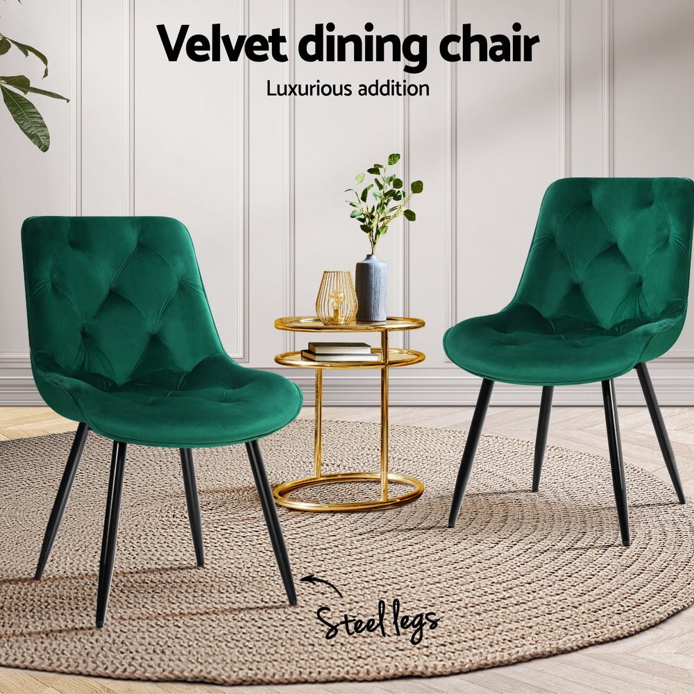 Artiss Dining Chairs Set of 4 Velvet Diamond Tufted Green - Furniture > Dining > Kitchen & Dining Chairs - Rivercity House & Home Co. (ABN 18 642 972 209) - Affordable Modern Furniture Australia