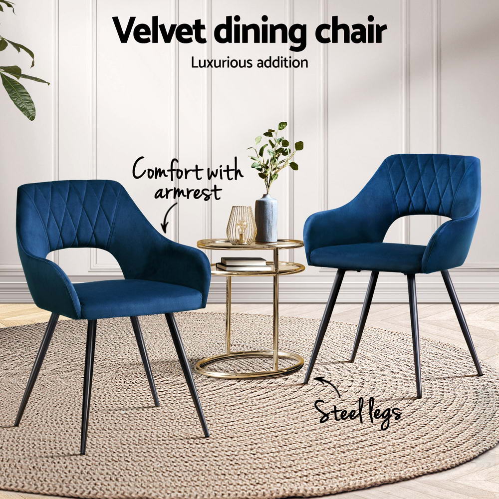 Artiss Dining Chairs Set of 4 Velvet Hollow Armchair Blue - Furniture > Dining > Kitchen & Dining Chairs - Rivercity House & Home Co. (ABN 18 642 972 209) - Affordable Modern Furniture Australia