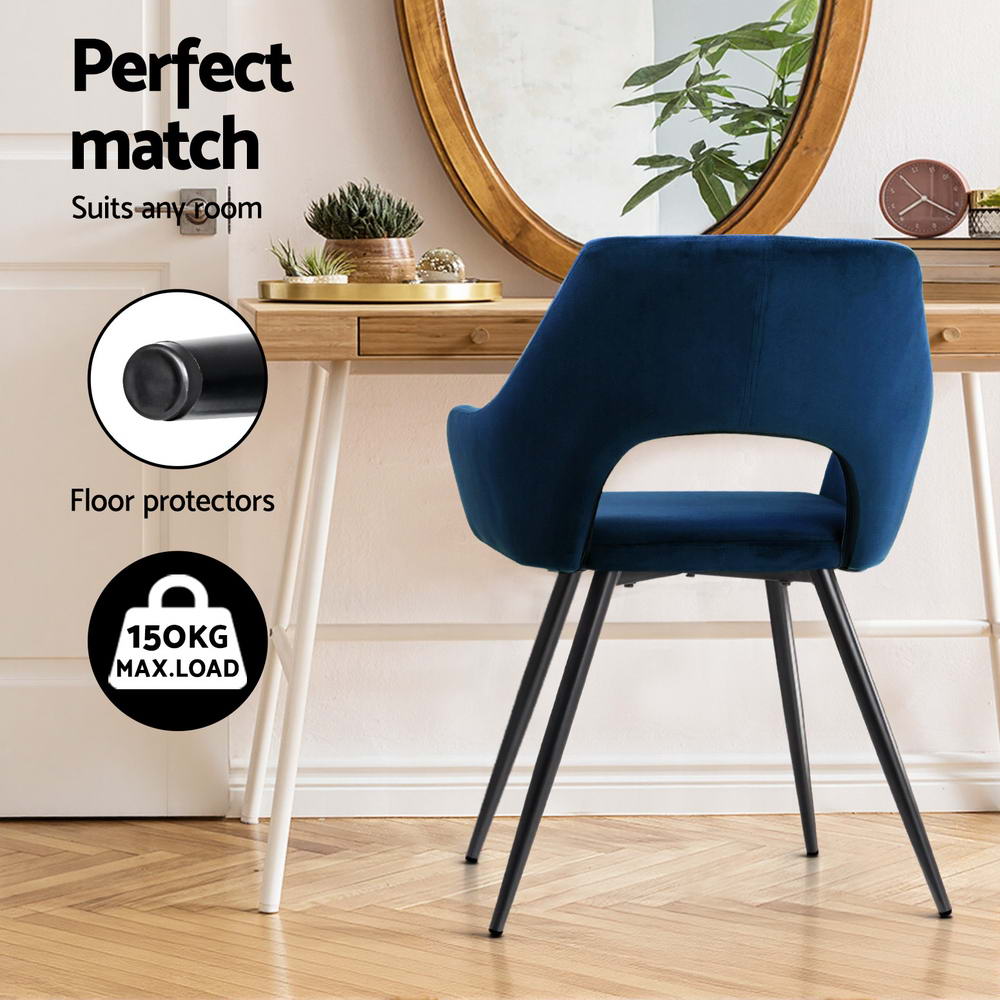 Artiss Dining Chairs Set of 4 Velvet Hollow Armchair Blue - Furniture > Dining > Kitchen & Dining Chairs - Rivercity House & Home Co. (ABN 18 642 972 209) - Affordable Modern Furniture Australia