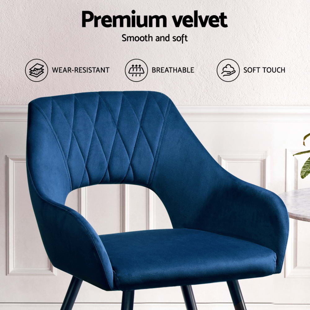 Artiss Dining Chairs Set of 4 Velvet Hollow Armchair Blue - Furniture > Dining > Kitchen & Dining Chairs - Rivercity House & Home Co. (ABN 18 642 972 209) - Affordable Modern Furniture Australia