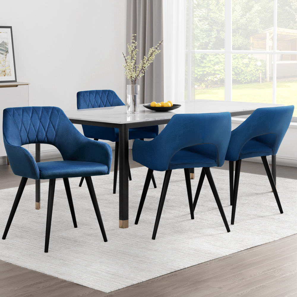 Artiss Dining Chairs Set of 4 Velvet Hollow Armchair Blue - Furniture > Dining > Kitchen & Dining Chairs - Rivercity House & Home Co. (ABN 18 642 972 209) - Affordable Modern Furniture Australia