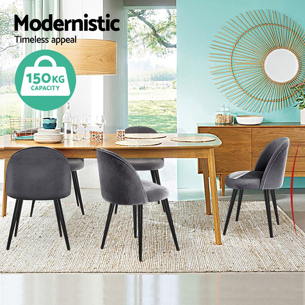 Artiss Dining Chairs Set of 4 Velvet Solid Curved Dark Grey - Furniture > Dining > Kitchen & Dining Chairs - Rivercity House & Home Co. (ABN 18 642 972 209) - Affordable Modern Furniture Australia