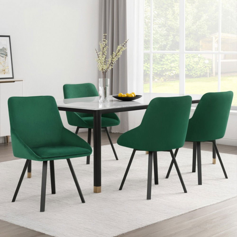 Artiss Dining Chairs Set of 4 Velvet Swivel Base Green - Furniture > Dining > Kitchen & Dining Chairs - Rivercity House & Home Co. (ABN 18 642 972 209) - Affordable Modern Furniture Australia