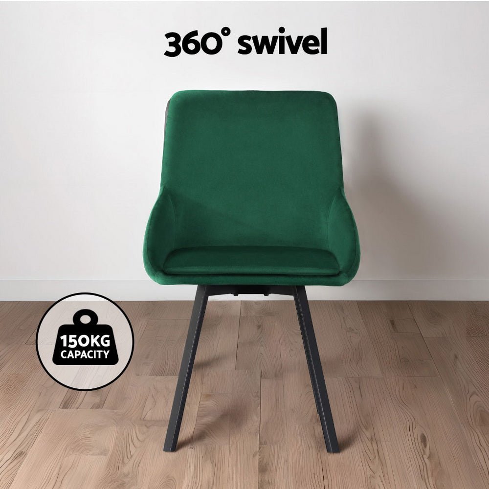 Artiss Dining Chairs Set of 4 Velvet Swivel Base Green - Furniture > Dining > Kitchen & Dining Chairs - Rivercity House & Home Co. (ABN 18 642 972 209) - Affordable Modern Furniture Australia
