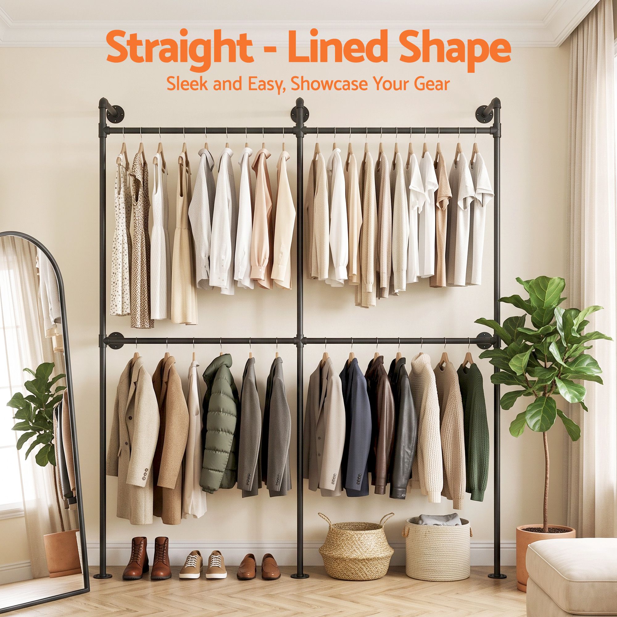 Artiss Industrial Pipe Wall Mounted Clothing Rack 206cm - Black - Furniture > Living Room > Coat Racks - Rivercity House & Home Co. (ABN 18 642 972 209) - Affordable Modern Furniture Australia